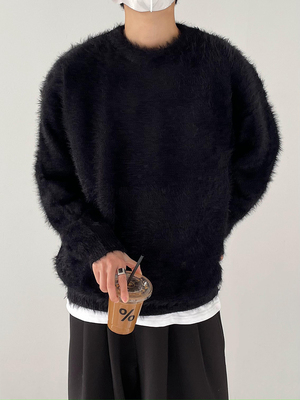 韩版时髦复古慵懒风仿马海毛衣男