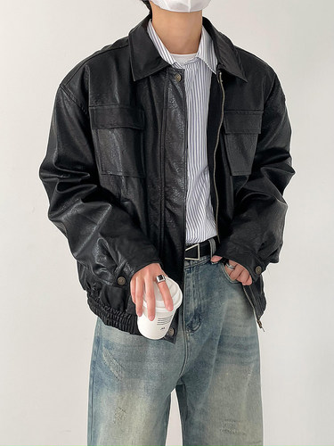 韩版潮流复擦色PU机车皮衣外套