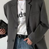 宽松版 男士 ins风潮流复古西服上衣 韩风痞帅气质灰色西装 春秋新款