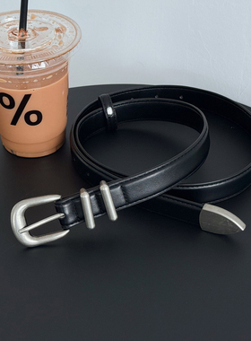 S/FACE韩版时髦高级感复古二层牛皮腰带cleanfit潮流黑色皮质腰带