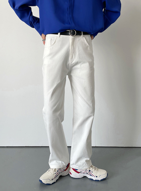 春秋韩风白色裤子ins潮流男生直筒休闲裤复古时髦气质款纯色长裤