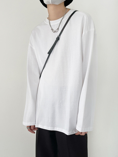 chic风基础百搭纯色长袖 韩版 T恤男士 情侣宽松版 圆领打底衫 新品