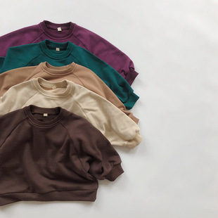 上衣宝宝纯色全棉紫绿 男女童韩版 儿童洋气蝙蝠袖 卫衣2024春秋新款