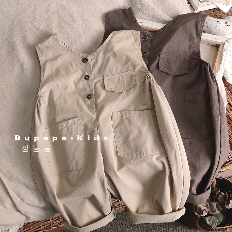 森系潮款夏季薄款背带裤儿童洋气连体衣宝宝纯棉宽松裤子外穿长裤