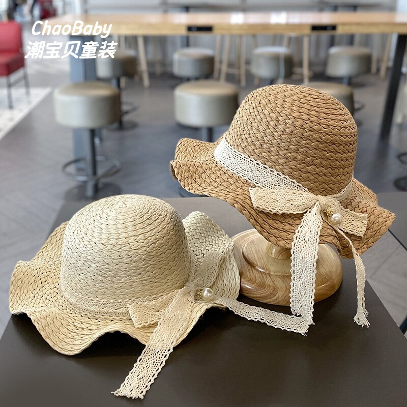 女童夏季大檐防晒草帽沙滩套装