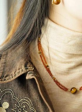 虎眼石项女轻奢小众感颈2025配饰原创设计项链锁骨链天然石其他