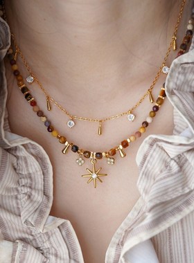 轻奢款叠戴波西米亚复古虎眼石六