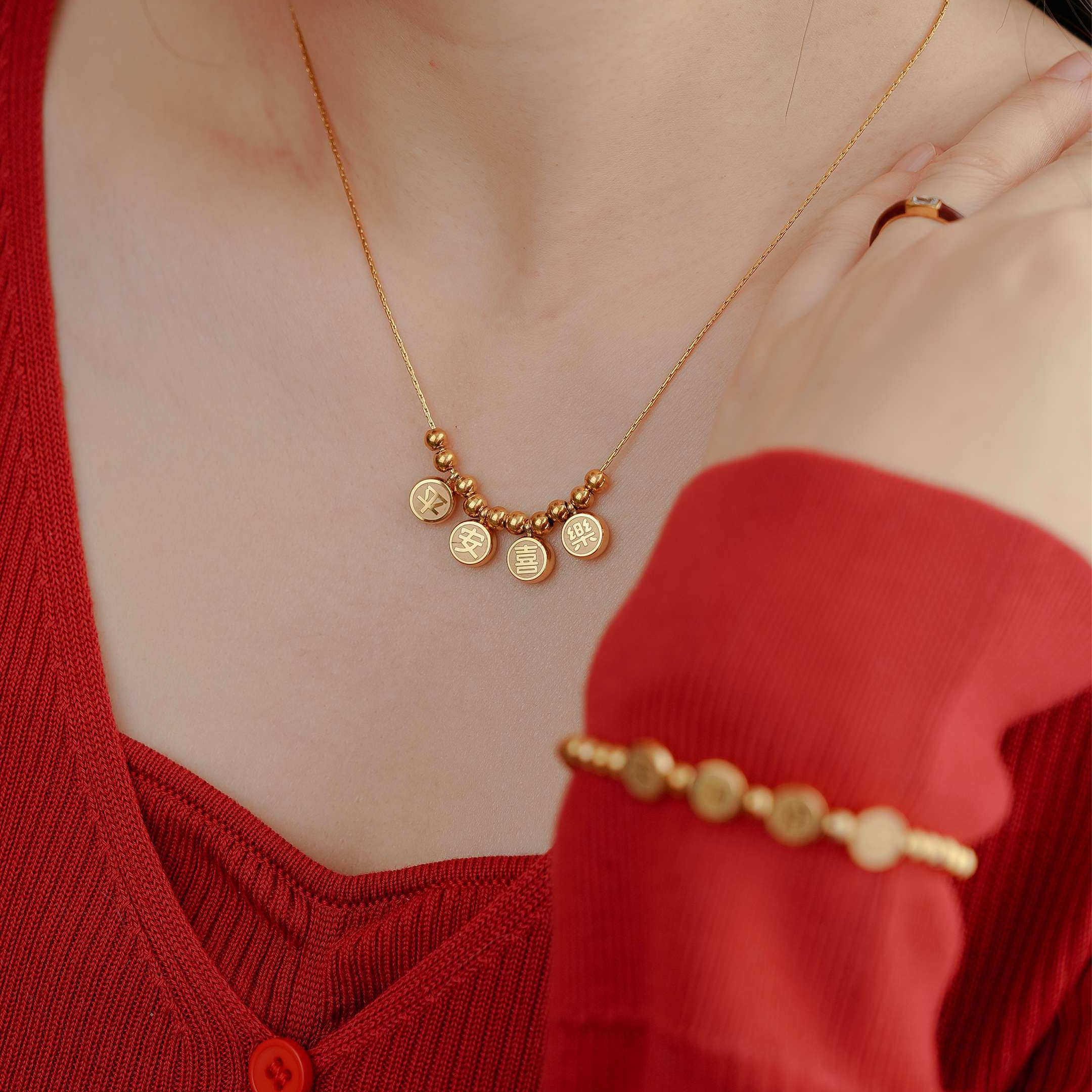 新中式八方来财平安喜乐圆珠项链百搭气质复古小众设计手链饰品女,饰品/流行首饰/时尚饰品新,项链,淘宝优惠券,粉丝福利购,淘宝优惠卷
