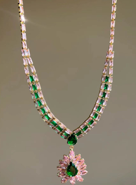 春夏欧美风超闪锆石项链耳环套装