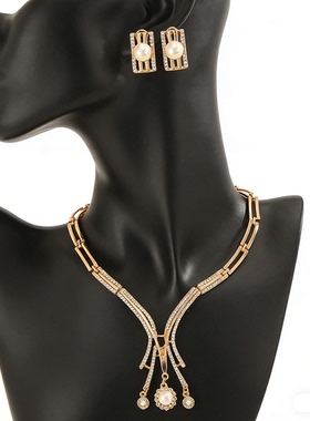 珍珠水晶项链套装礼服晚宴锁骨链