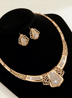 镶钻镂空网格项链耳环套装新娘