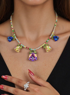 春色系超闪锆石郁金香项链套装