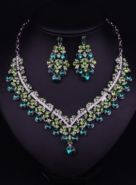 夸张项链饰品欧美绿色女水晶礼服