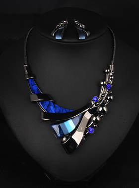 【麦芭贝尔】装饰项链女 蓝色时尚百搭夸张饰品锁骨链配饰