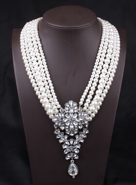 women necklace 韩版时尚夸张多层中长款珍珠项链毛衣链女配饰