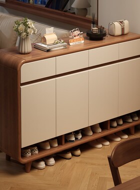 鞋柜家用门口中古风多层储物收纳柜一体靠墙防尘2026新款入户鞋架