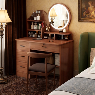 梳妆台收纳柜一体卧室2026新款小户型角落复古化妆桌家用简易书桌