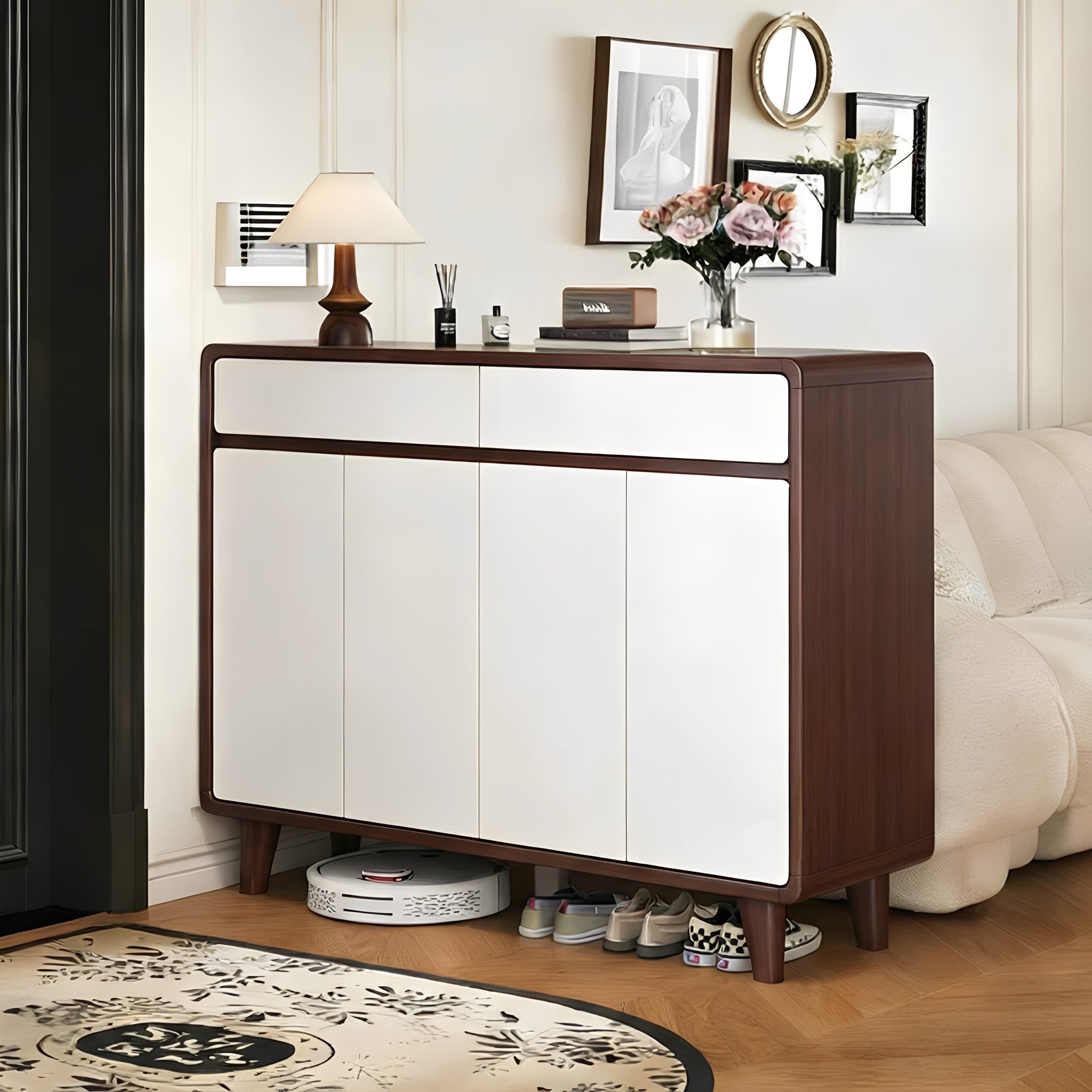 入户鞋柜家用门口室内一体靠墙中古风收纳柜玄关落地大容量储物柜,住宅家具,鞋柜,淘宝优惠券,粉丝福利购,淘宝优惠卷