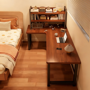 转角书桌书架一体家用卧室电脑桌2025新款 L型办公桌简约写字桌子
