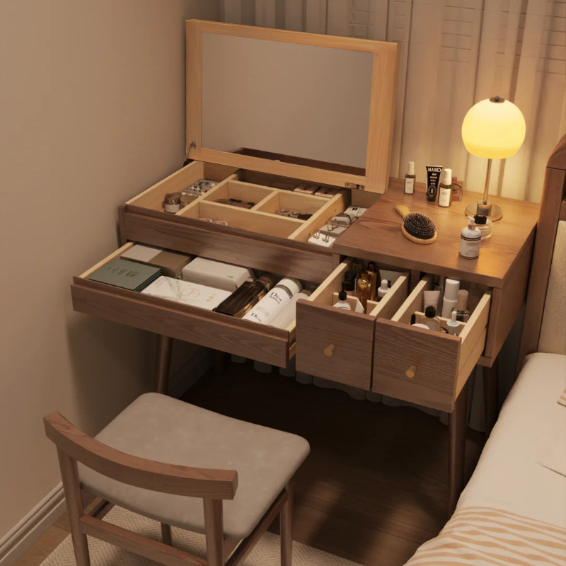 实木梳妆台卧室2026新款轻奢高级感化妆桌收纳一体小户型床头柜
