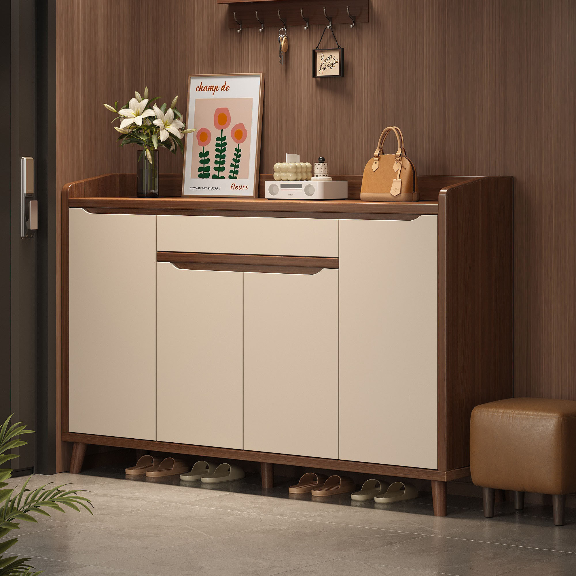 入户鞋柜家用门口玄关一体柜中古风2026新款爆款靠墙落地防尘鞋架,住宅家具,鞋柜,淘宝优惠券,粉丝福利购,淘宝优惠卷