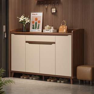 入户鞋柜家用门口玄关一体柜中古风2026新款爆款靠墙落地防尘鞋架