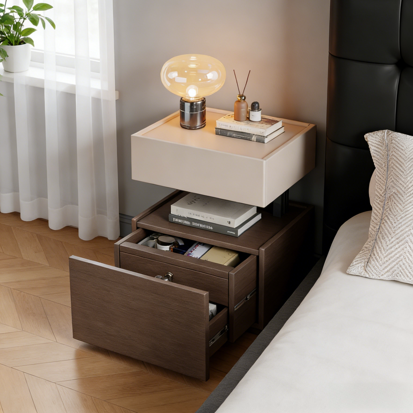 实木床头柜家用卧室高级感轻奢暗格收纳柜2026新款储物悬浮床边柜