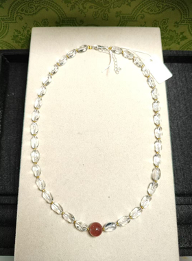 直径6+mm天然白水晶随形桶珠项链配10mm草莓晶满满星光草莓粒