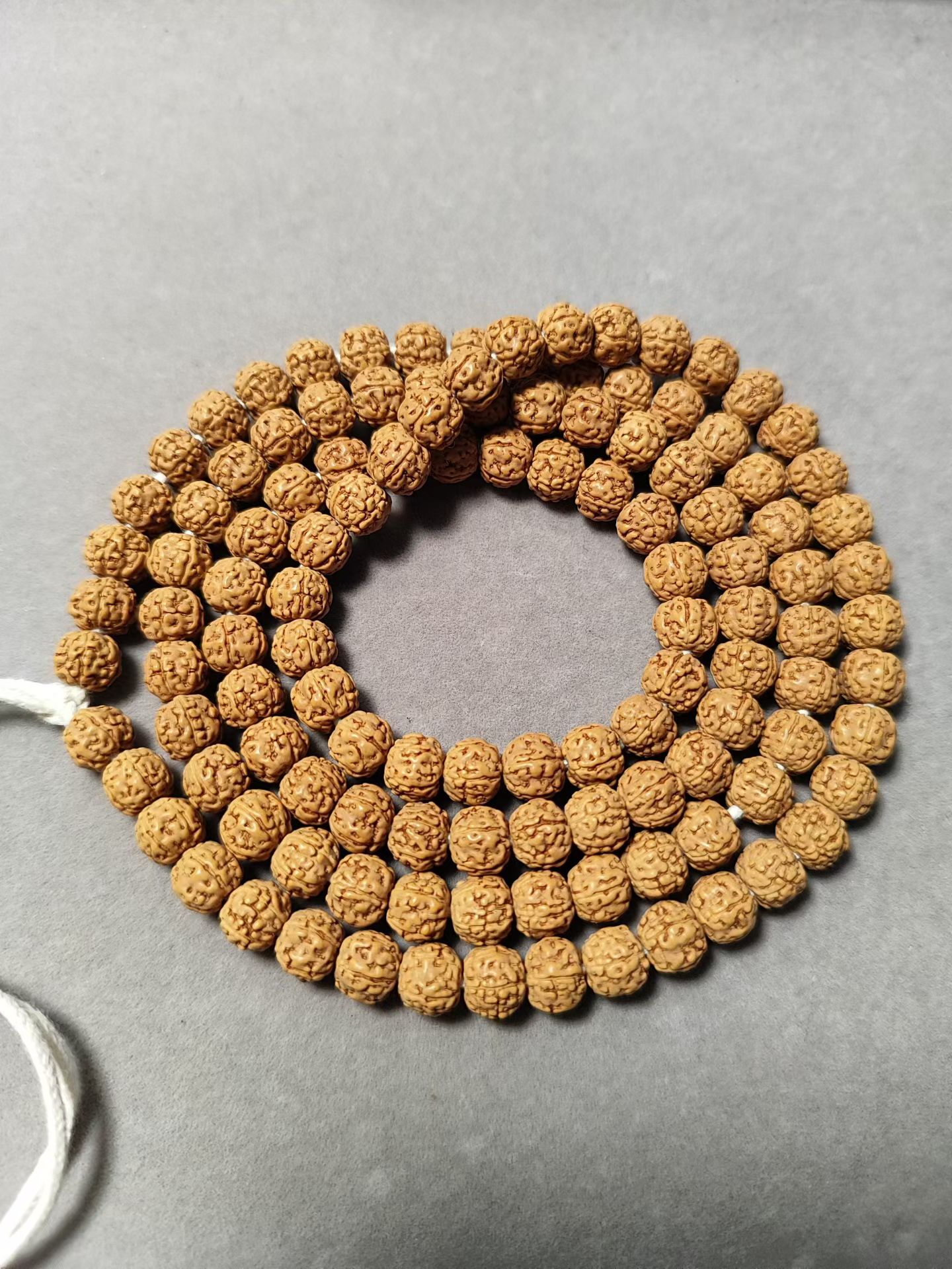 文玩珠串8mm+天然尼泊尔肉丸金刚菩提籽长串五瓣大孔粗棉绳姜黄皮
