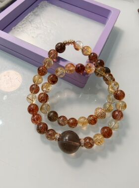 巴西超七骨干双圈腕串中古皇家复古风满发丝彼岸花黄塔晶茶水晶