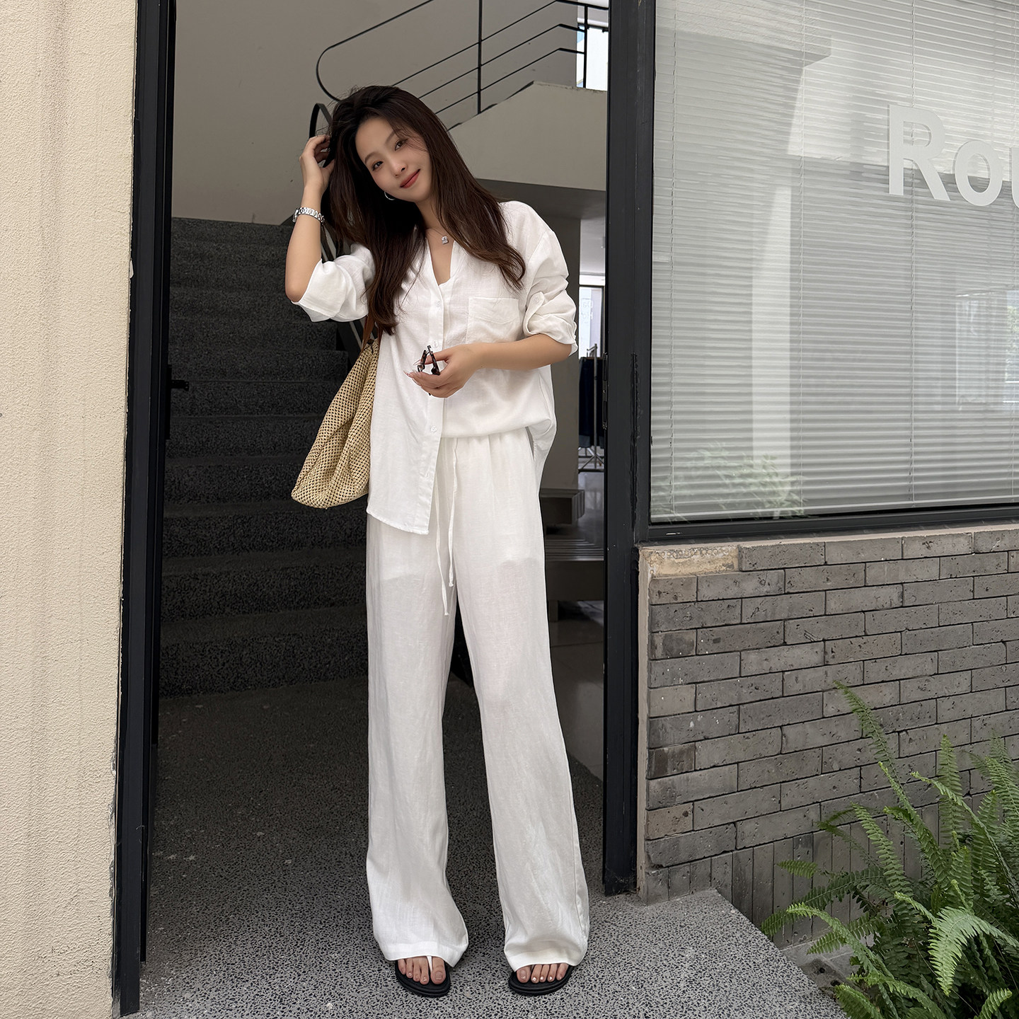 松弛自如~慵懒亚麻松弛感休闲裤子女款夏薄款遮胯显瘦宽松阔腿裤