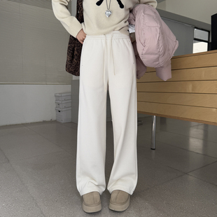 舒适至上~复合密密绒直筒休闲裤子女秋冬新款高腰抽绳加厚绒卫裤