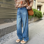 自带瘦身特效 直筒宽松慵懒拖地裤 堆堆弯刀阔腿牛仔裤 女2025新款