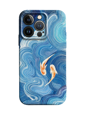 新中式国风蓝色海浪锦鲤适用于iPhone16/16e ProMax苹果15plus14Pro手机壳13/12/11保护套防摔华为mate70小米