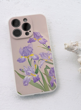 国风复古新中式鸢尾花紫色花朵适用iPhone16 ProMax 15plus苹果14Pro手机壳13硅胶磨砂软壳16e保护套华为小米