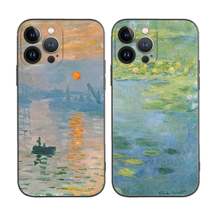 印象派莫奈油画日出睡莲适用iPhone14 plus/13苹果12ProMAX手机壳