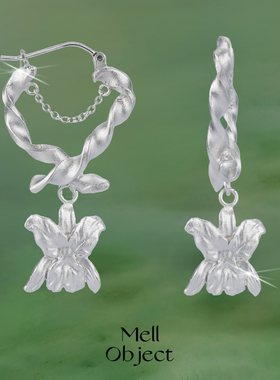 Mell质感纽纹心心兰花耳环 磨砂质感蝴蝶新款耳饰甜酷辣妹耳扣女