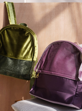 Mell进口丝绒双肩背包 设计师款慵懒通勤休闲运动书电脑包