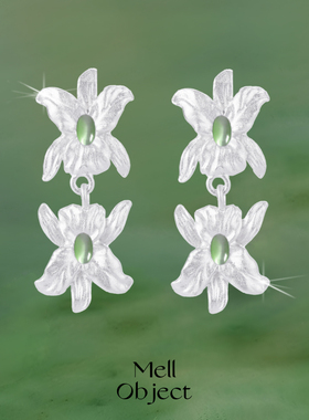 Mell双生花925银针清冷感高级感耳环彩色锆石水晶耳饰