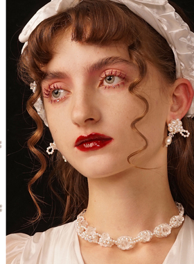 Mell原创设计爱的礼物耳环 浪漫水晶少女珍珠蝴蝶结耳夹简约精致