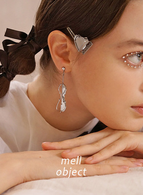 Mell原创设计大提琴纯银不对称钻石钢耳环气质少女精致简约冷淡风