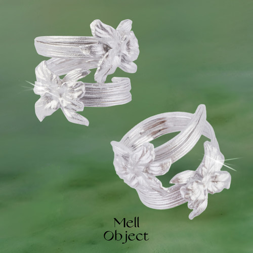 Mell双生花925银开口戒指 原创设计师质感手工肌理新中式清冷感