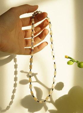 Mell方玉石锁骨链 天然珍珠母贝壳手工串珠简约高级项链原创设计