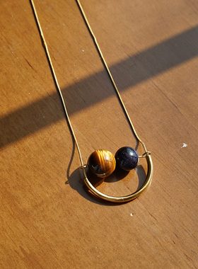 Mell蓝砂石黄虎眼项链 星空宝石毛衣链气质百搭原创设计小众新品