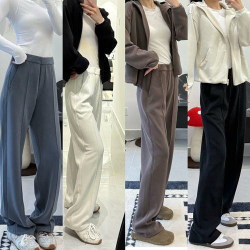 Soft Pintuck女士中缝高腰直筒休闲裤显瘦垂感莫代尔运动裤女