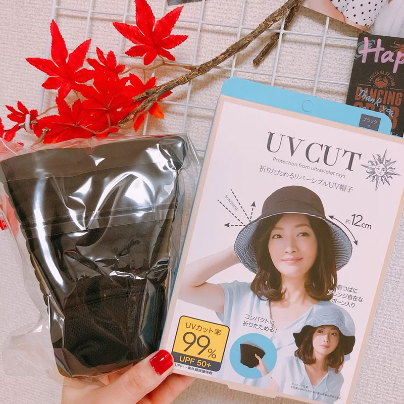 日本uvcut防晒帽子女遮阳帽太阳帽防紫外线双面大S同款遮脸渔夫帽