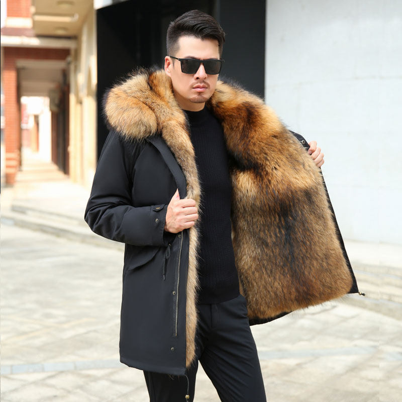 모피 파이는 남성 겨울 밍크 라이너 탈착식 벨벳 두꺼운 중년 및 노인 코트 코트 2024 새로운 스타일을 극복합니다