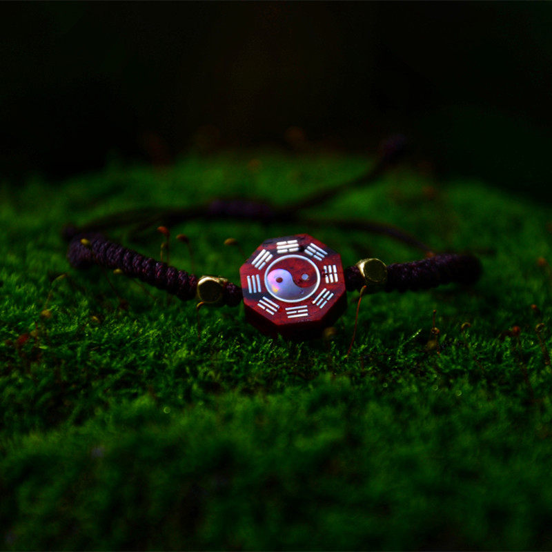 定做木质小叶紫檀银丝手工镶嵌小八卦男女手链高档饰品个性送礼