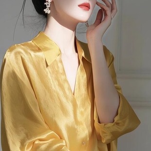 奥特莱斯专柜正品清仓高级感小众上衣法式气质独特漂亮黄色衬衫女