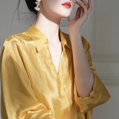 奥特莱斯专柜正品清仓高级感小众上衣法式气质独特漂亮黄色衬衫女